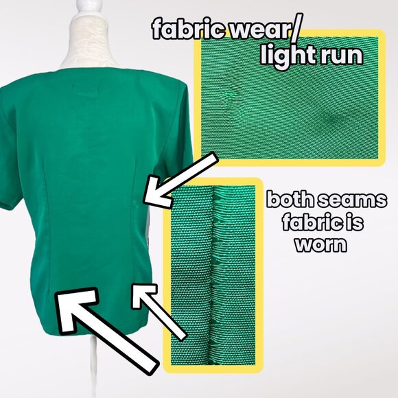 Vintage 80s Green Button Up Blouse Black Buttons Retro Short Sleeve Medium - Picture 9 of 9